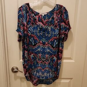 Daniel Rainn Blue and Pink Patterned Blouse